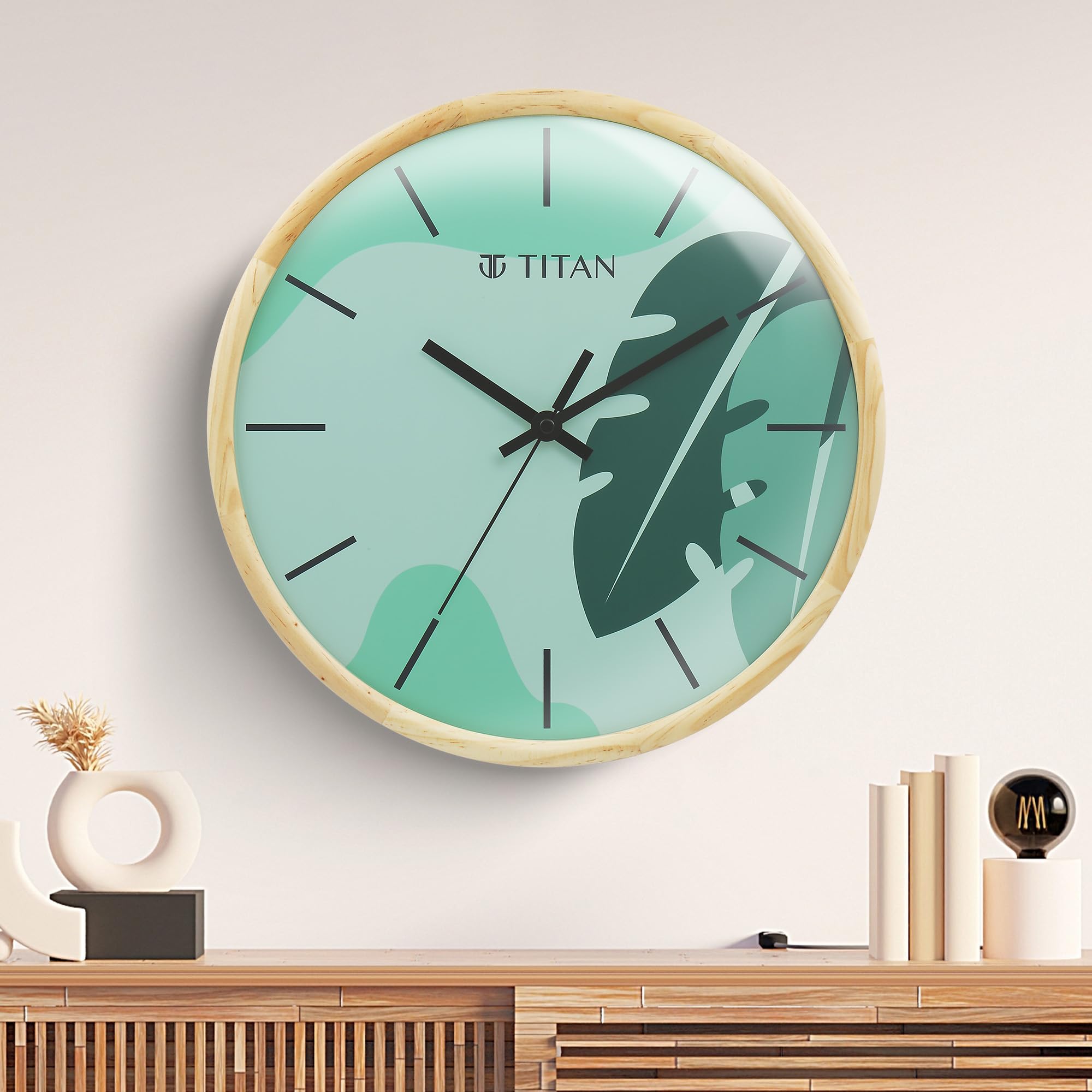 Titan Contemporary Tropical Wall Clock with Lush Green Botanical