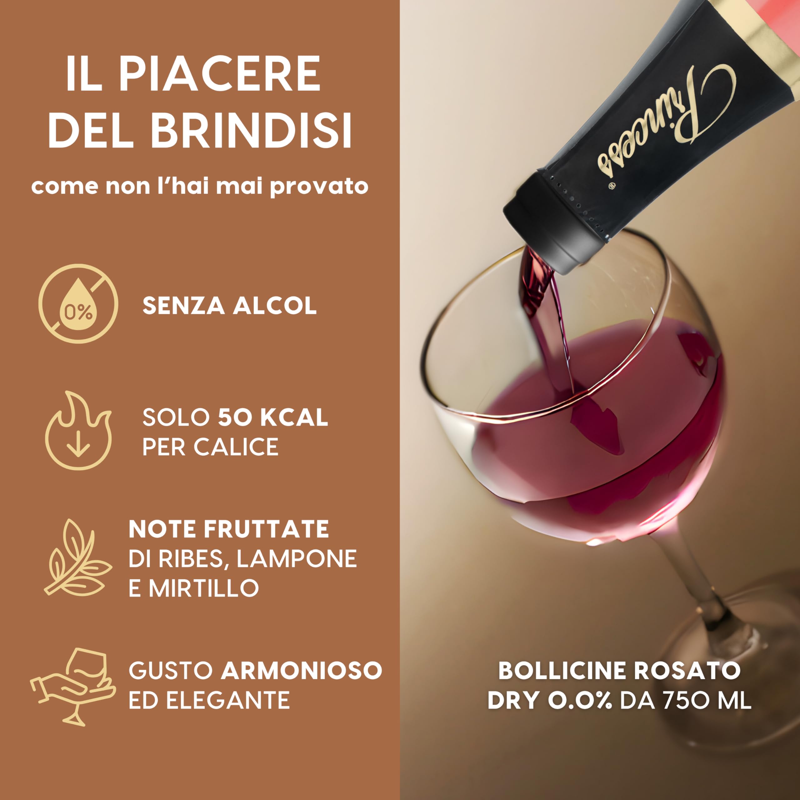 ALTERNATIVA Rosato Dry Frizzante Analcolico 0.0% - Bollicine Senza Alcol, Dealcolato Italiano - Ideale per Celebrazioni e Regali - Confezione da 6 Bottiglie da 750ml Alcool Free