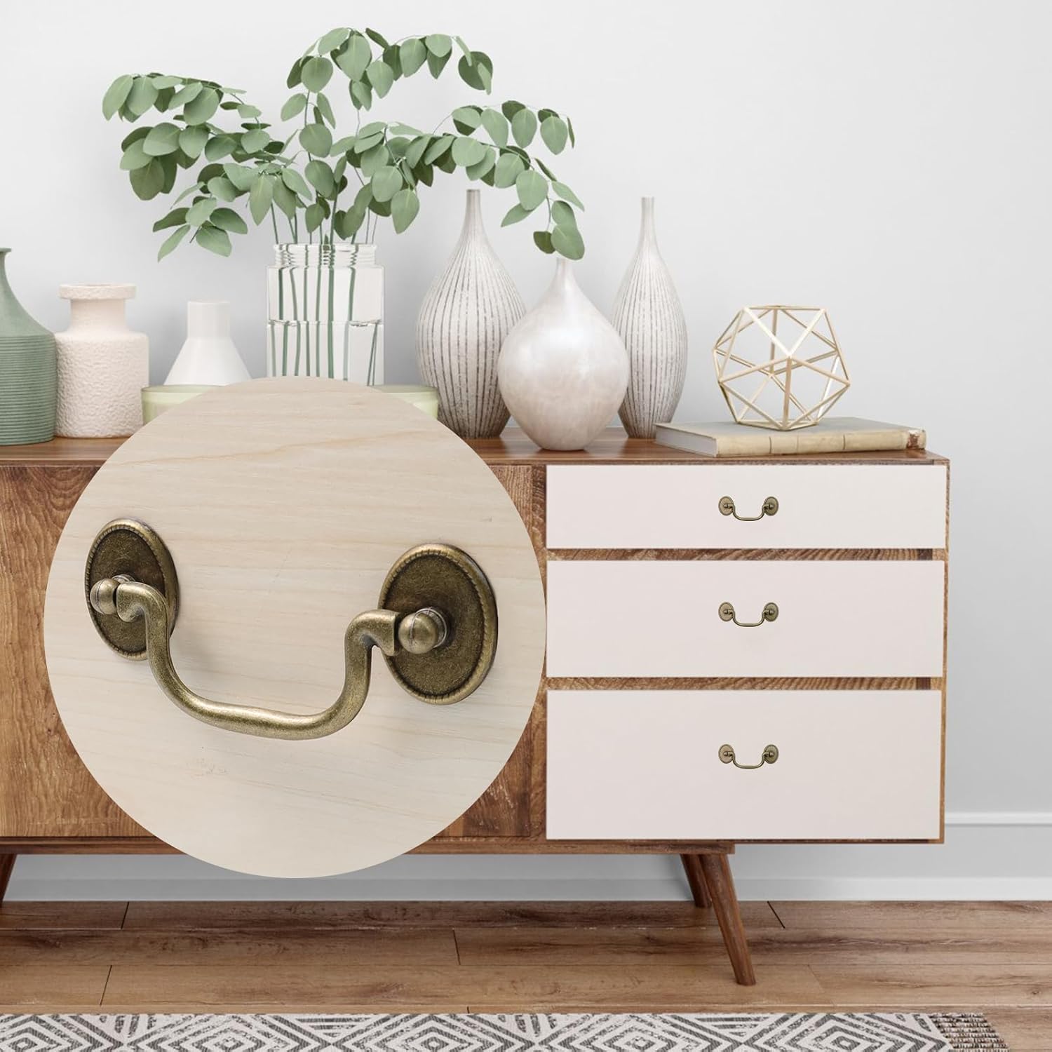 T Tulead Drop Bail Handle Pulls Small Drawer Pulls Handles Antique Bronze Cabinet Handles Zinc Alloy Furniture Door Pull 3.3” Hole Center, 4.52” Total Length, 4PCS with Screws