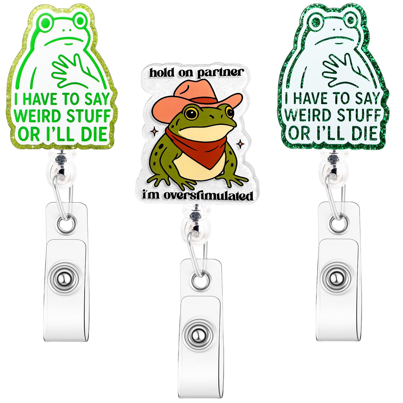 Zkptops 3Pcs Funny Badge Reel for Nurses Hospital Nurse Doctors ID Holder Cute Nursing Cowboy Frog Retractable Cord 360 Clip Durable Acrylic Medical Card Holder Accessories for Nursing Student Gift