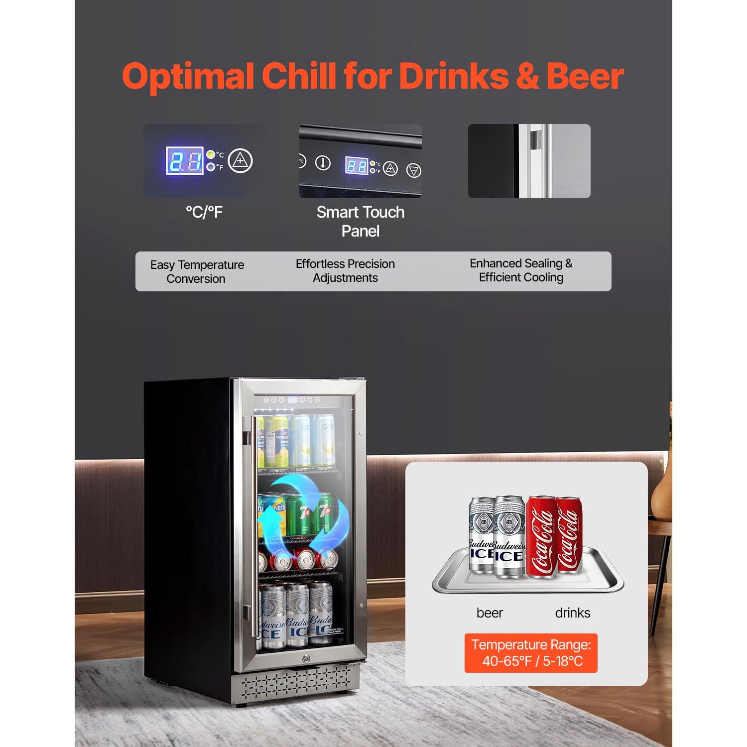 Happybuy 88 Can Beverage Refrigerator Cooler, Mini Fridge With Glass Door, Adjustable Shelves, Digital Temperature Control, Built-In Or Freestanding For Home, Office, Or Bar Use on Fridge.com - View 3
