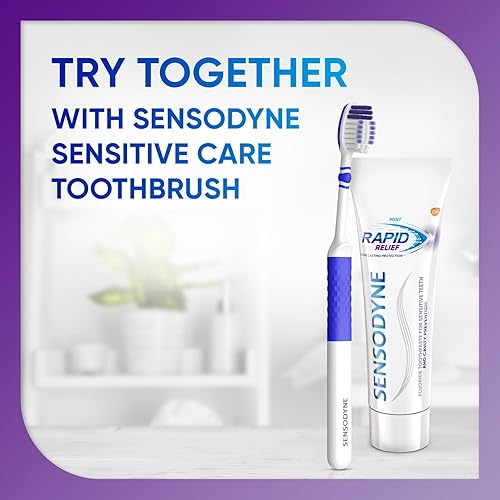 Miniatura 8 de Sensodyne Pasta de dientes Rapid Relief para dientes sensibles, menta con flúor, pasta dental sensible para adultos para dientes y encías dolorosos,