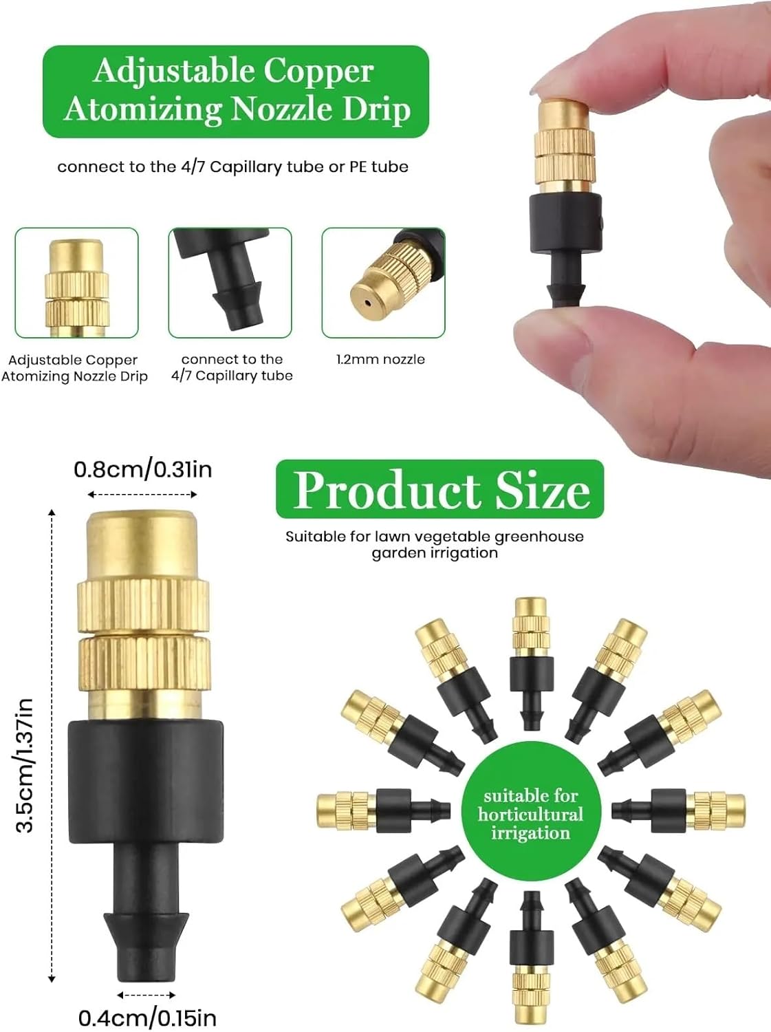 Copper Adjustable Spray 40 Pcs 4/7PVC Outdoor Misting Cooling System Garden Irrigation Watering 1/4'' Brass Atomizer Adjustable Micro Sprinklers(B)
