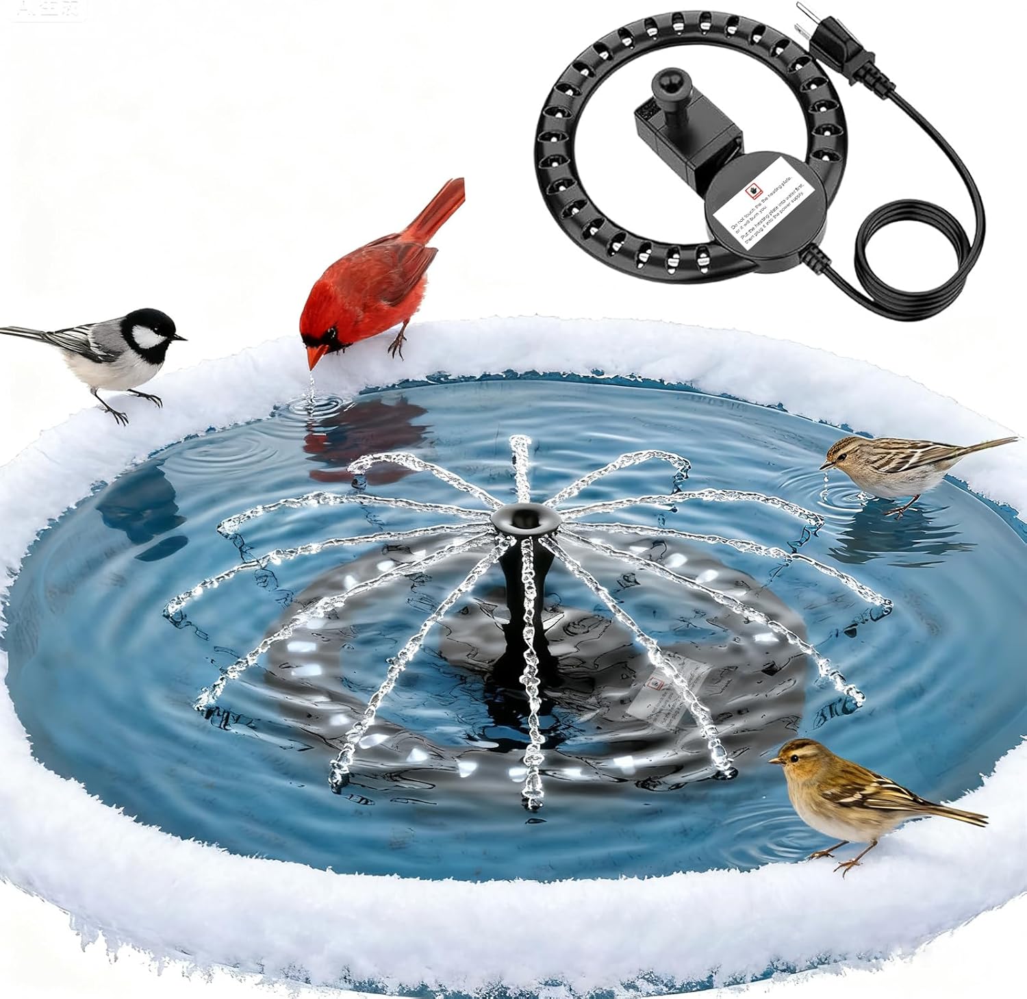 Upgrade Bird Bath Heater De-icer with Fountain Water Pump 200W Heated Bird Baths for Outdoors in Winter Thermostatically Controlled Upgrade 6ft Chew-Proof Cord for Garden Patio Backyard Birdbath Farm