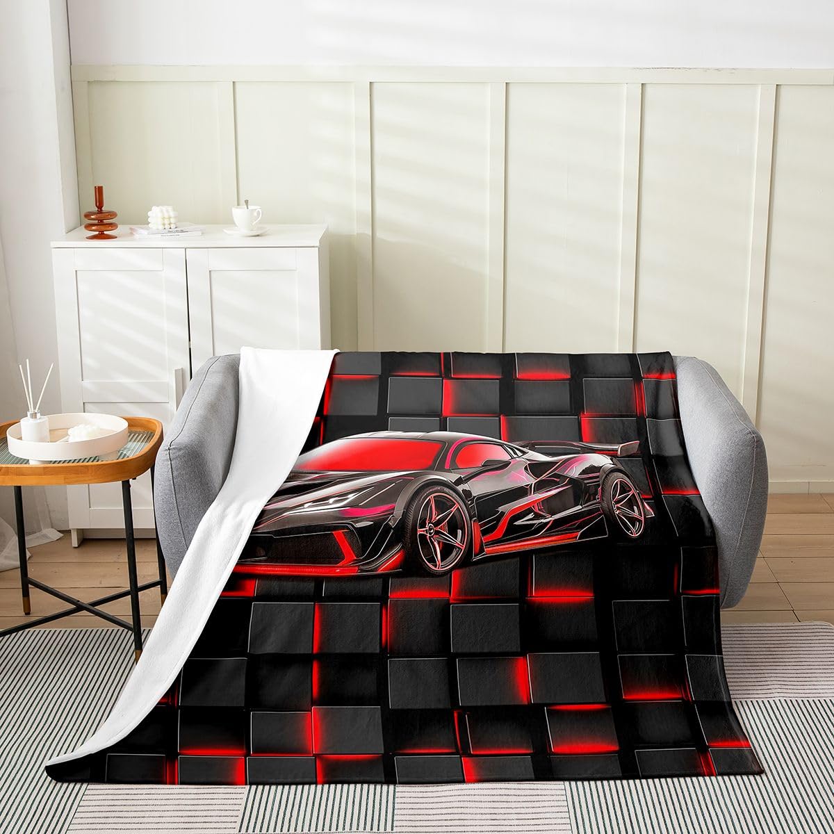 Loussiesd Race Car Flanelowy koc polarowy typu queen, 228 x 228 cm