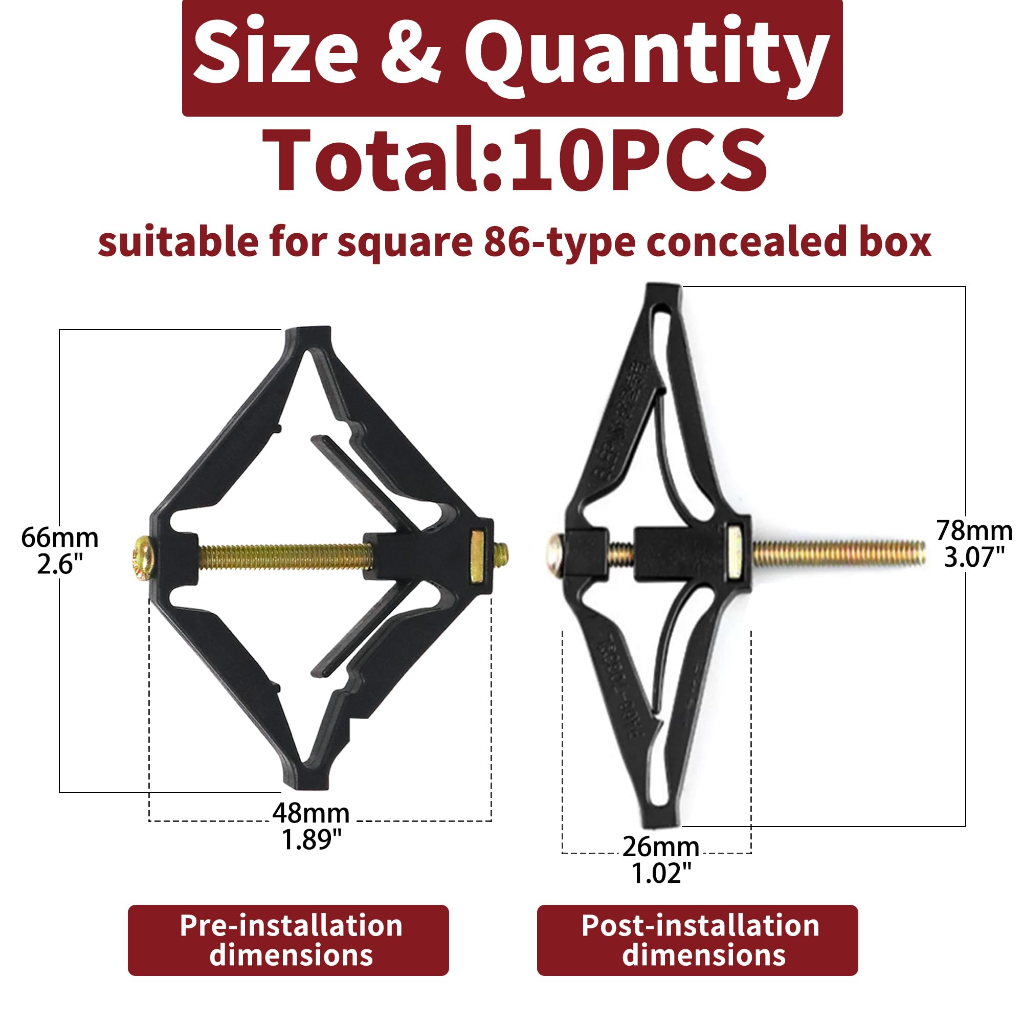 AIMUNOK 10Pcs 86mm Switch Box Repair Tool, Wall Mount Switch Cassette Repairing Tool, Bottom Cassette Repairer Fixed Set, with 10Pcs Screws for Repairing(Insulation Type)