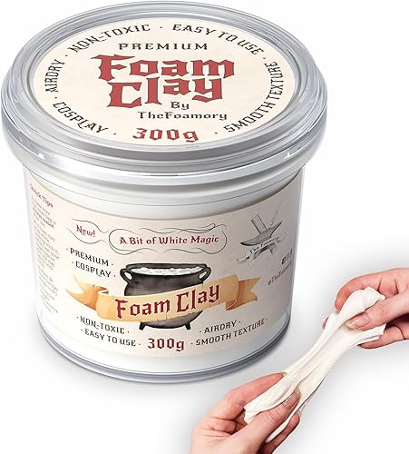The Foamory - Arcilla de espuma moldeable para cosplay (blanco) de alta densidad, 10.58oz, se seca al aire como espuma EVA, peso ligero, arena y