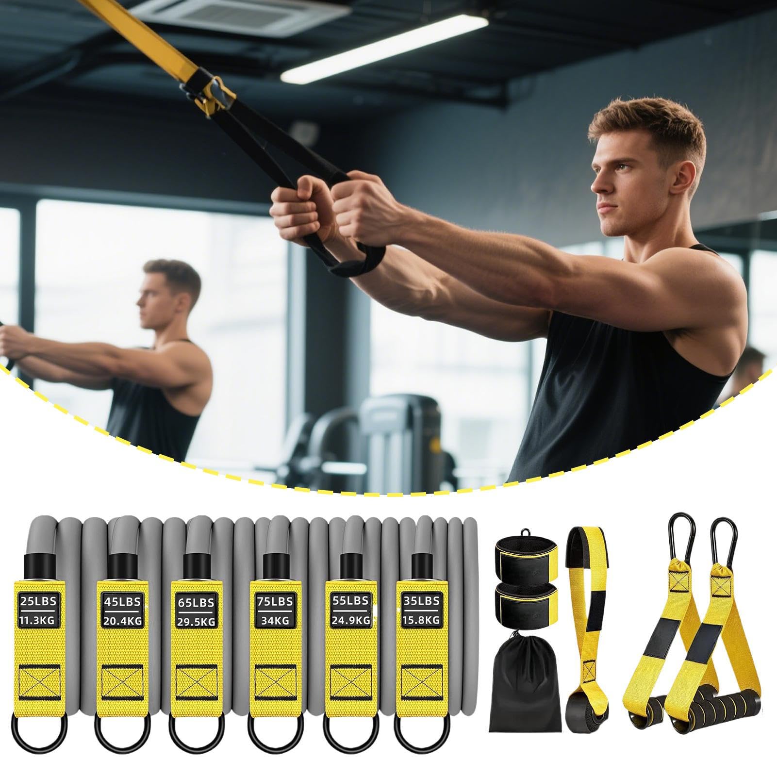 Fasce resistenti all'esercizio, fasce da allenamento, fasce per esercizi regolabili con maniglie, attrezzatura per allenamento pesante, senza scivolare, con cinghie alla caviglia per allenamento