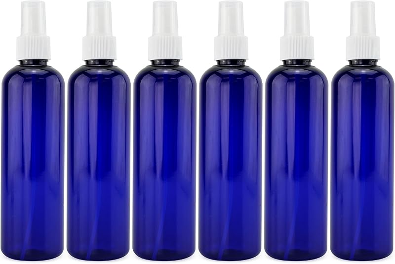 Cornucopia Brands Frascos Plásticos Azuis com Spray de Névoa Fina e Tampas Brancas, 235 mL, Pacote com 6