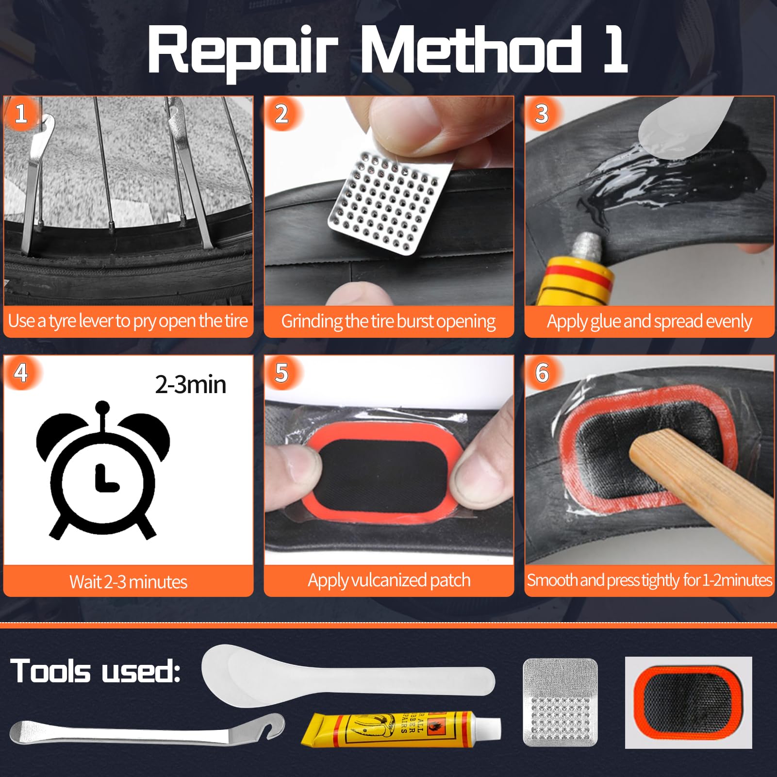 Kit Di Riparazione Dei Pneumatici Per Bici, Kit Patch Pneumatici Per - Foto 6