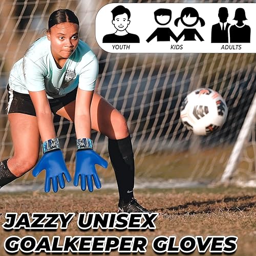 Miniatura 5 de Jazzy Sports Guantes de portero de fútbol, guantes de portero de fútbol funky para niños y jóvenes con látex de 0.157 in para un agarre fuerte y