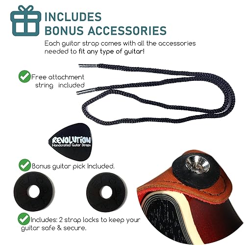 Miniatura 9 de Green Diamond Swirl Guitar Strap, Black Green Genuine Leather Ends, Includes 2 Strap Locks & 1 Pick. Adjustable Strap, For Bass, Electric & Acoustic