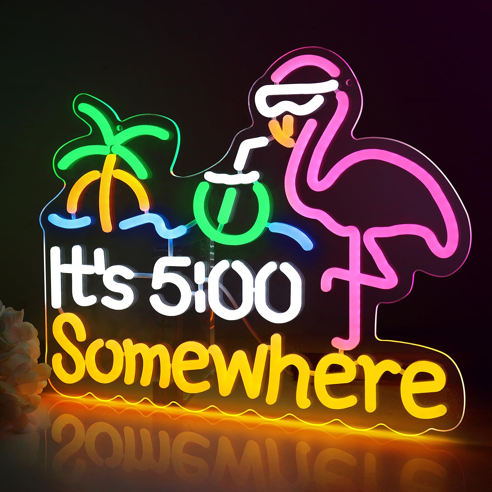 Its 5 00 O'clock Some Where Neon Signs for Wall Decor, Dimmable Neon Light Sign for Man Cave with ON/OFF Switch, USB Powered LED Light Up Beer Sign for Home Bar, 12.6 * 16.2''