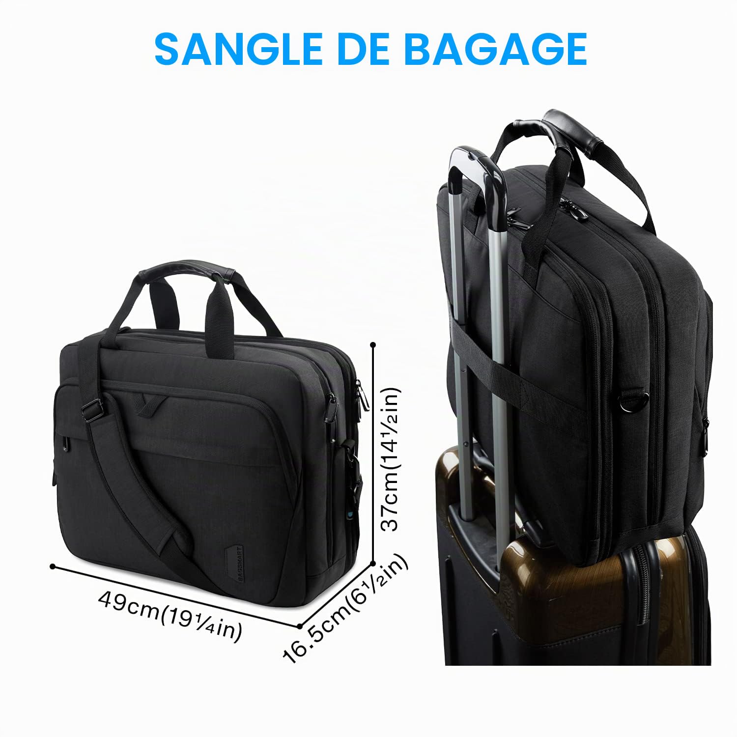 bagsmart Sacoche pour ordinateur portable de 17,3 ", extensible, pour homme et femme, sac à bandoulière pour ordinateur portable, sac de travail, voyage d'affaires, bureau, verrouillable