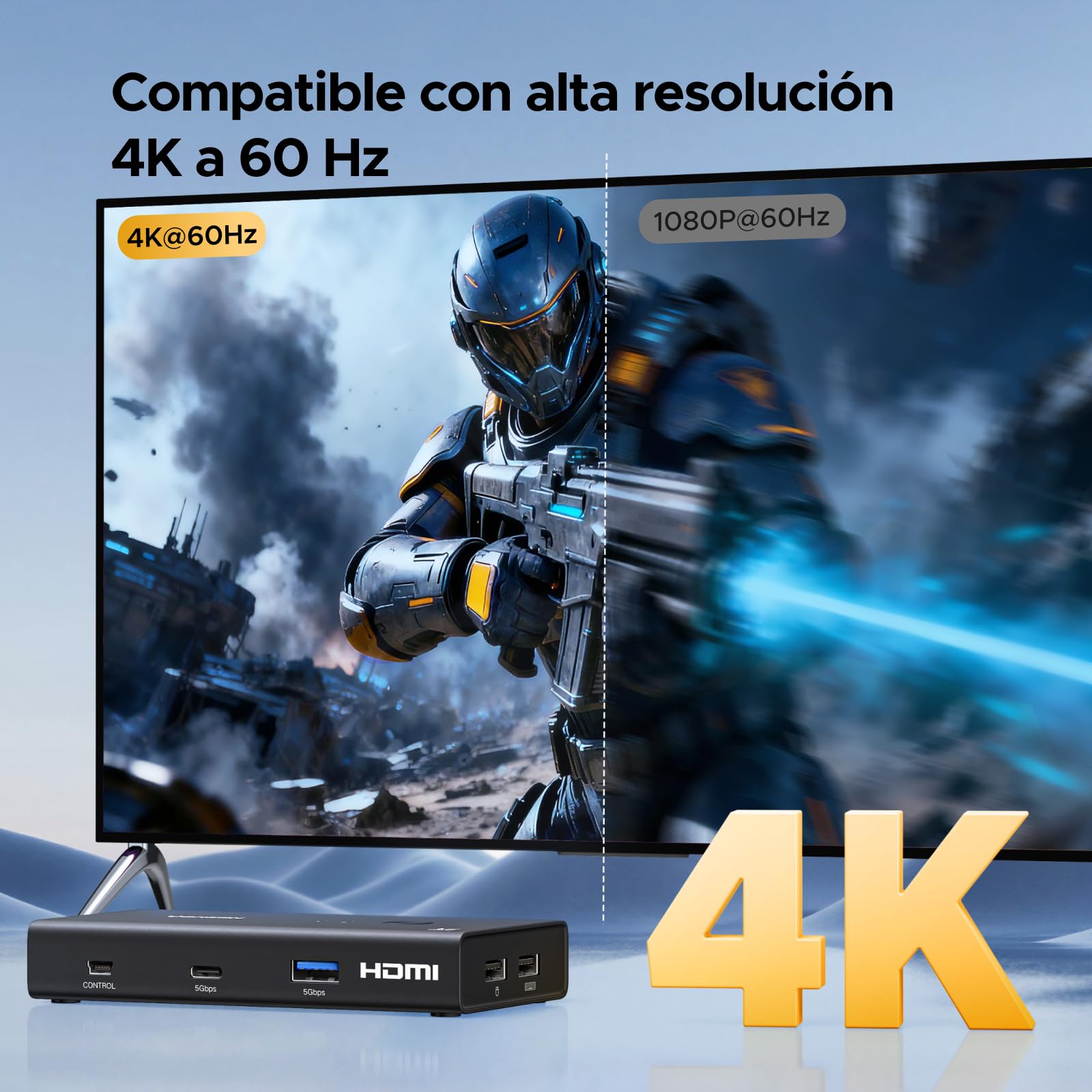 UGREEN Switch KVM HDMI 2.0 2 Entradas 1 Salidas 4K 60 Hz Conmutador KVM para 2 pc con 4 puertos USB 3.0 5Gbps para Teclado Ratón Disco Duro Controlador de Escritorio compatible con Windows Linux macOS