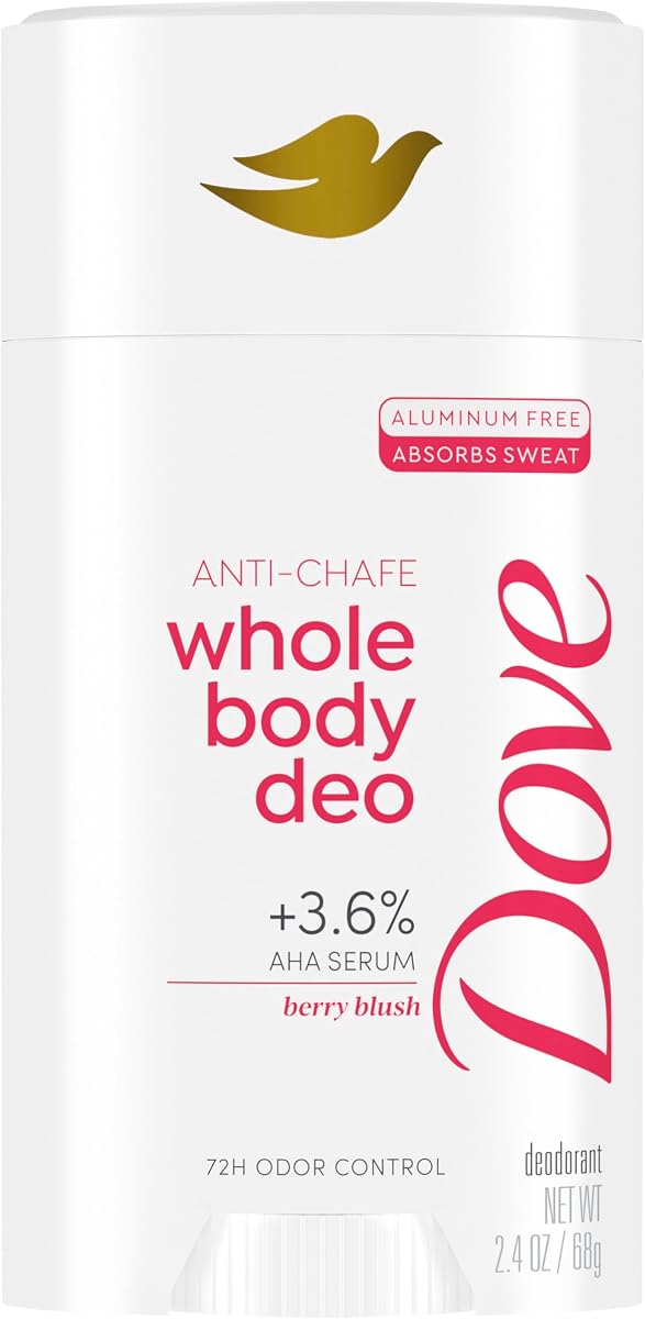 Berry Blush Anti-Chafe Whole Body Deodorant Stick, 2.4 oz | For body odor care, Helps stop odor & stay fresh, With 3.6% AHA serum, Berry Blush