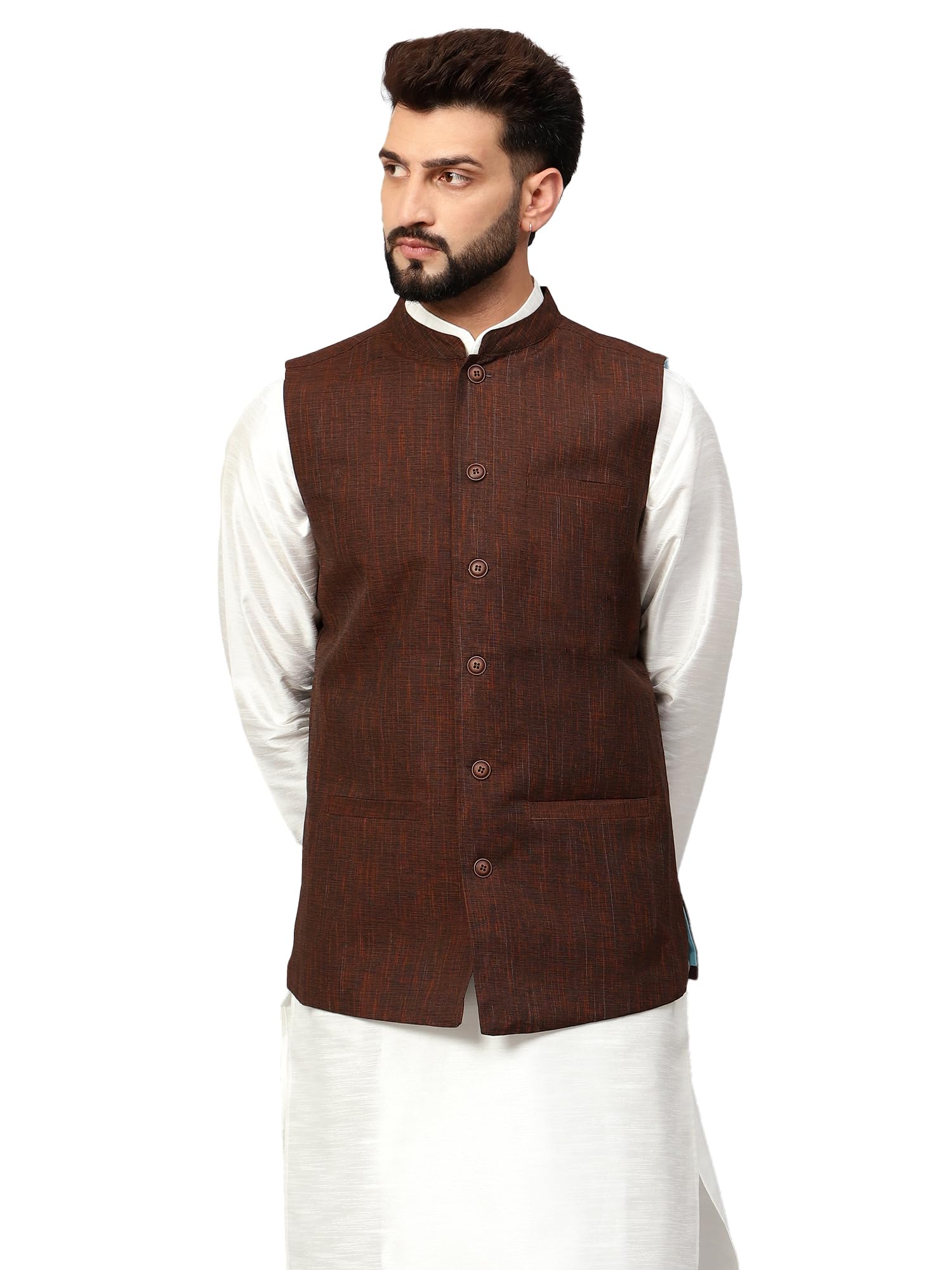 aanchlik gramin Men's Traditional Cotton Solid Nehru Jacket/Waistcoat (S, BROWN)-picture-26