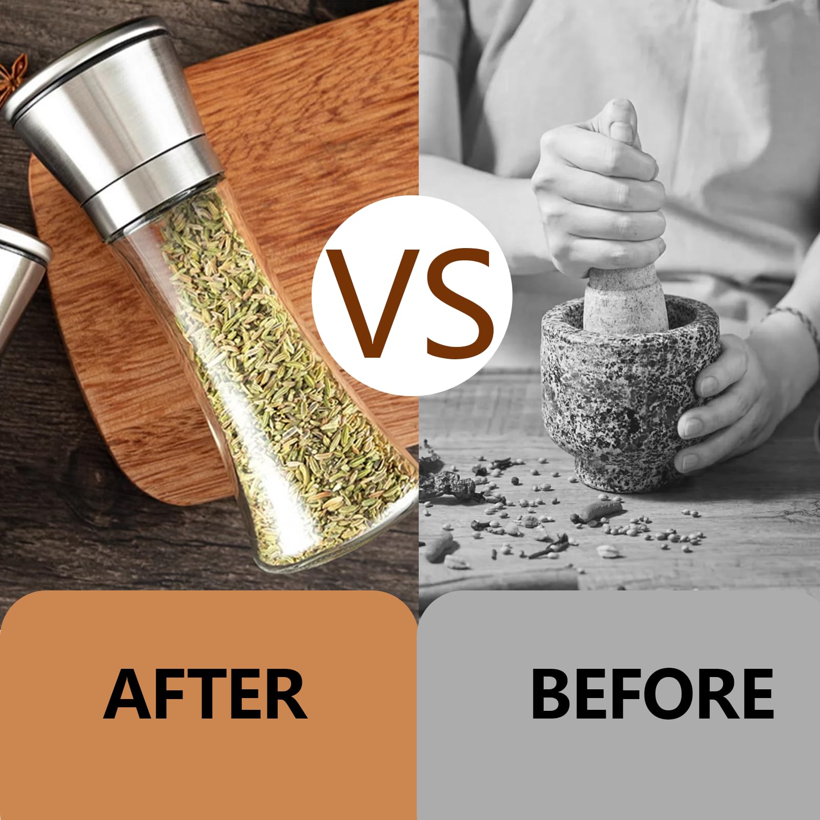 Wanheart Salt and Pepper Mill - Kitchen Hand Grinder,Glass and 304 Stainless Steel Grinder, Corrosion Resistant Ceramic Core, Adjustable Coarseness, Refillable,Large Capacity — Amazon image 3