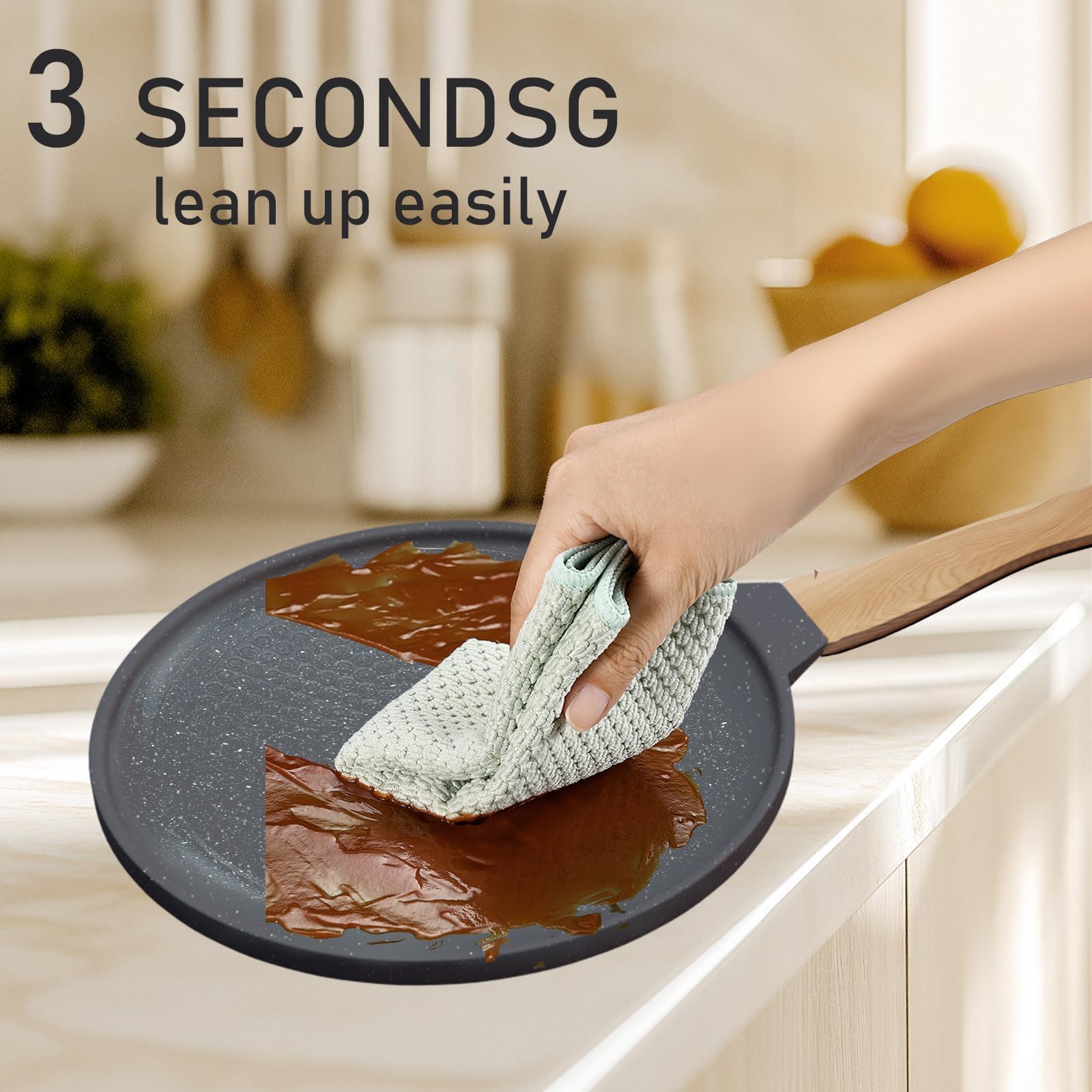 Padella Per Crepes Ø24cm Con Maniglia Rimovibile,Crepiera Induzione, Crepiera Con Distributore Di Impasti, Rivestimento in Ceramica Antiaderente,manico in Legno, Senza PFOA, Per Tutti I Fornelli
