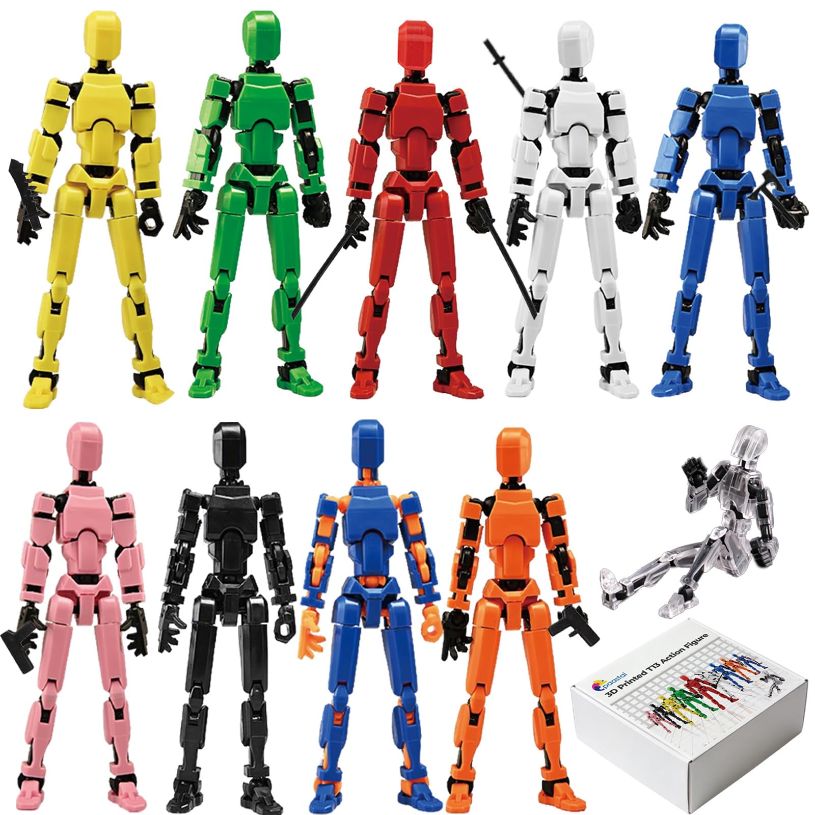 Photo 1 of 10 Pcs Action Figures T13(Assembly Required),Multi-Jointed Detachable Titan Action Figure with 10 Colors,3D Printed Dummy 13 Action Figure with Accessories for Collectors Desktop Decorations,DIY