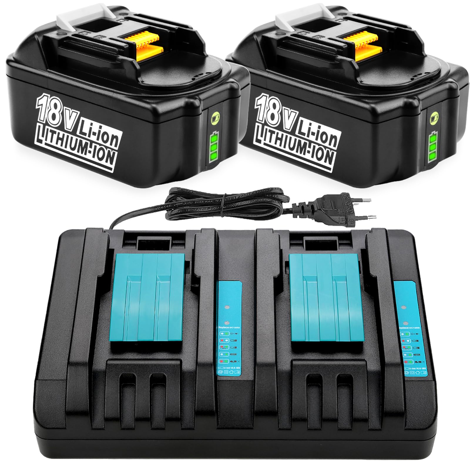 Energup 2 Pièces 5.0Ah 18V BL1850 Batterie + DC18RD Chargeur pour Makita Batterie 18V BL1860 BL1850B BL1840 BL1850 BL1830 BL1815