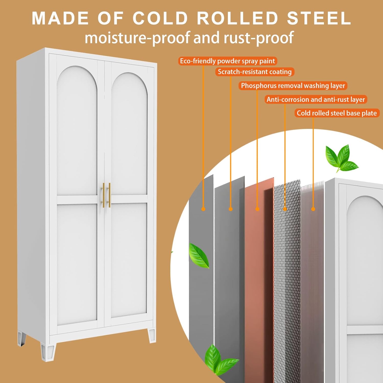 71'' Metal Kitchen Storage Cabinet with Doors and Adjustable Shelves, 5-Tier Tall White Food Metal Pantry Storage Cabinet for Kitchen, DiningLiving and Office