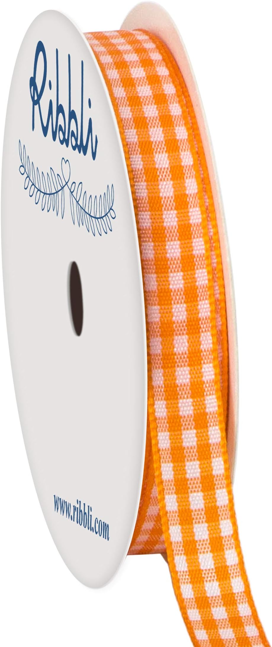 Ribbli Orange and White Gingham Ribbon,100% Polyester Woven Edge,3/8 Inch x 10 Yard,Plaid Ribbon Use for Gift Wrapping,Party Decoration