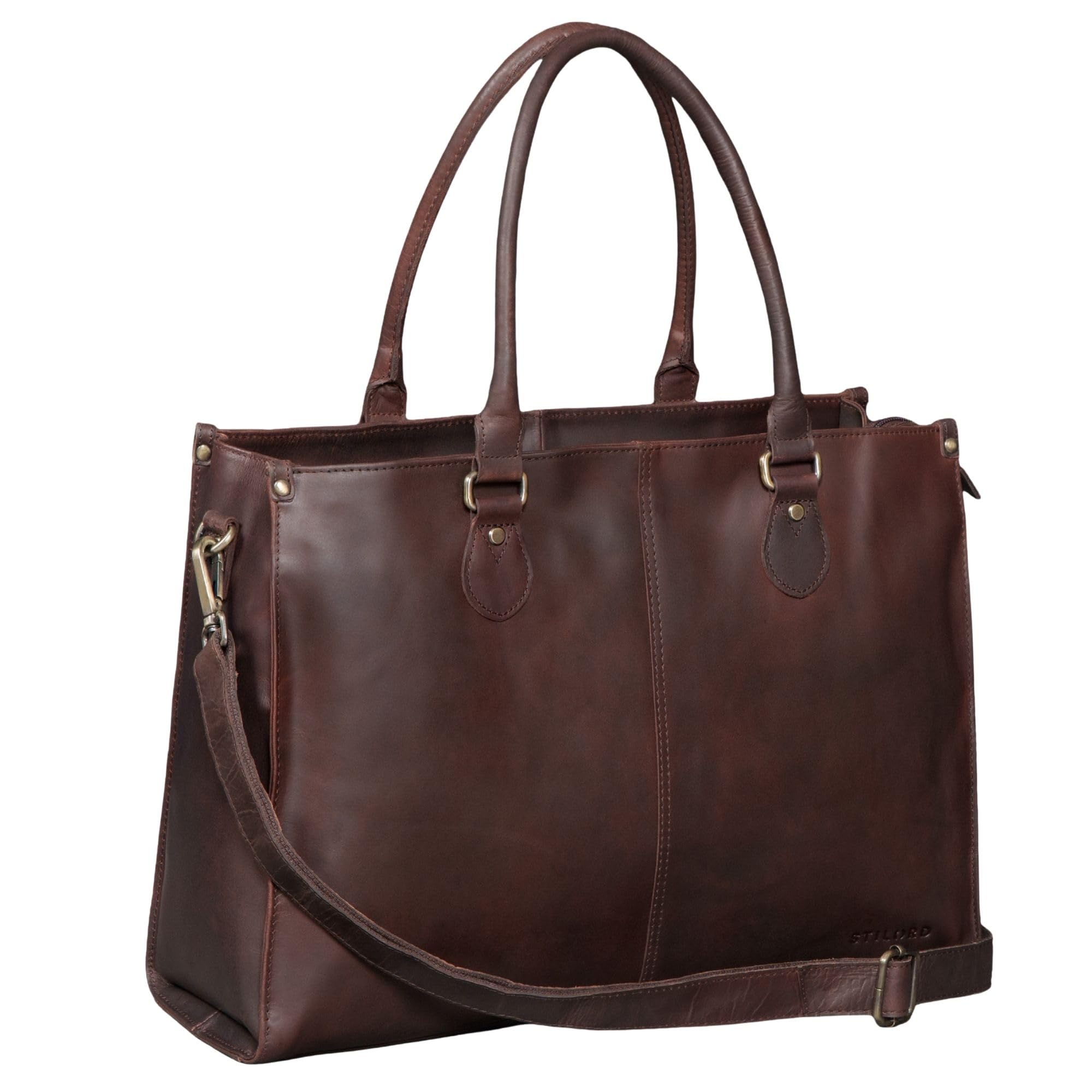 STILORD "Betina" Borsa grande da donna in pelle da 15,6 a 16 pollici Borsa per computer portatile in vera pelle con scomparto imbottito Borsa a tracolla vintage Colore: zamora - marrone