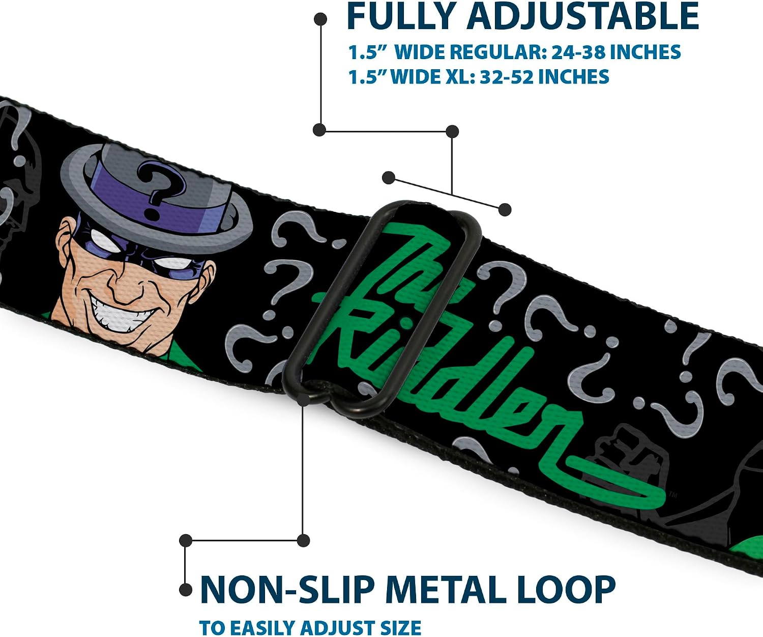 Buckle-Down Seatbelt Belt - The Riddler w/Batman Silhouette - 1.0" Wide - 20-36 Inches in Length