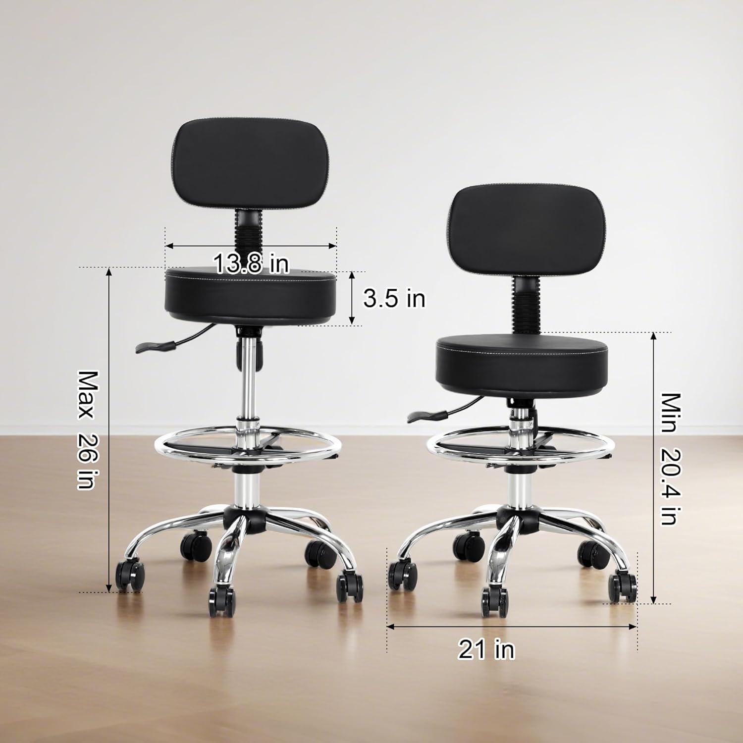 Condition photo showing New/Like New for frassie drafting chair stool with back support height adjustable salon bar rolling stool with footrest ring comfy swivel task home desk chairs (1)