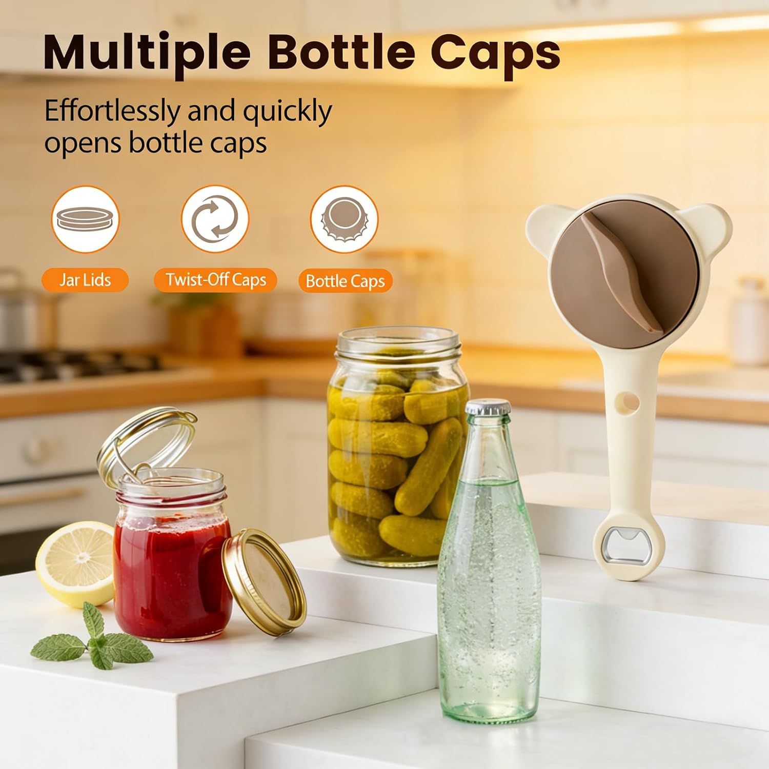 2026 New 4-in-1 Can Opener - Adjustable Bottle Cap Opener for Seniors, People with Weak Hands & Arthritis, Fits Kitchen Jars, Bottles & Cans (2PCS)