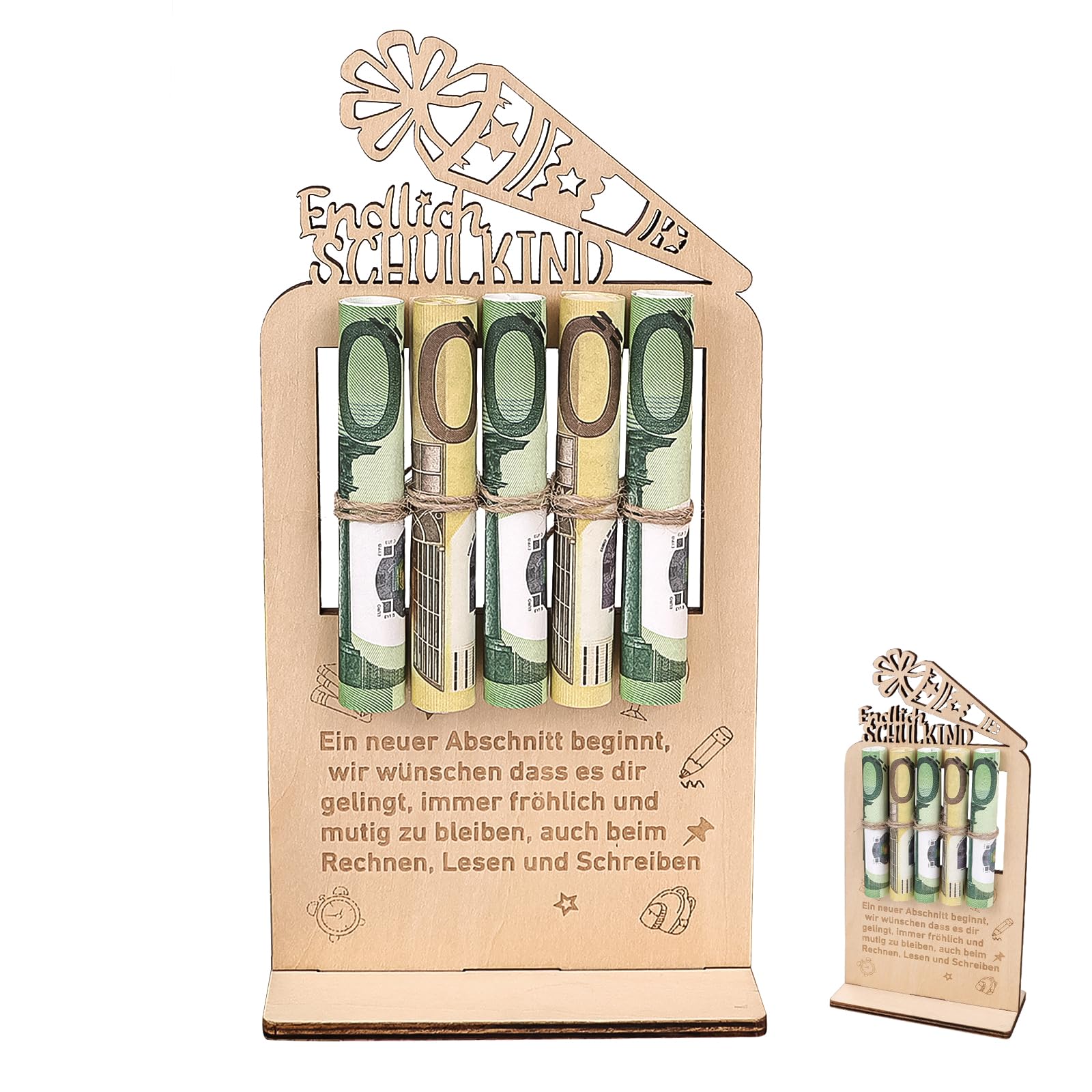 GADITIEK Geldgeschenk Einschulung aus Holz - Geschenke zur Einschulung Geldgeschenk Schulanfang Deko, Ausgefallenes Schulanfang Geschenke, Karte Einschulung Tischdeko für Schultüte Füllung