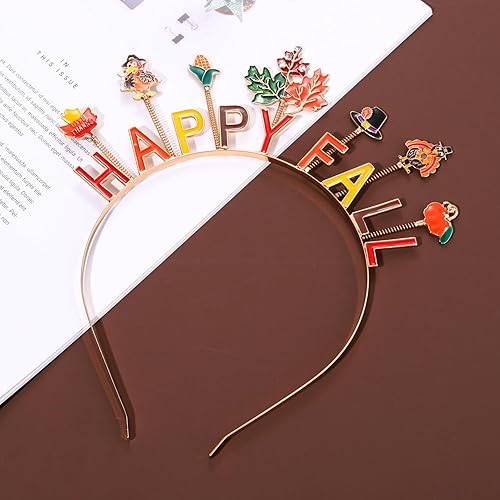 Vista 7 de CEALXHENY Diadema de otoño para el cabello de Acción de Gracias, accesorios para el cabello para mujeres, calabaza, pavo, hoja de arce, diadema