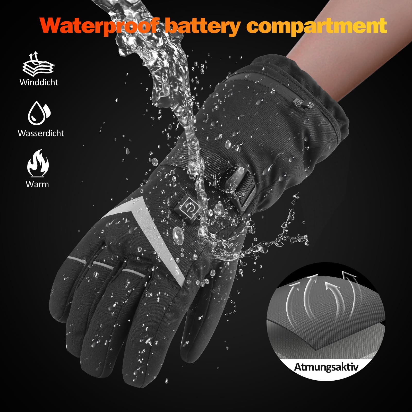 Beheizbare Handschuhe Herren Damen,Beheizte Handschuhe mit 5000mAh*2 7.4V Akku 4 Heizstufen, Wiederaufladbare Winter wasserdichte Handwärmer Handschuh Beheizbar für Wintersport, Skifahren