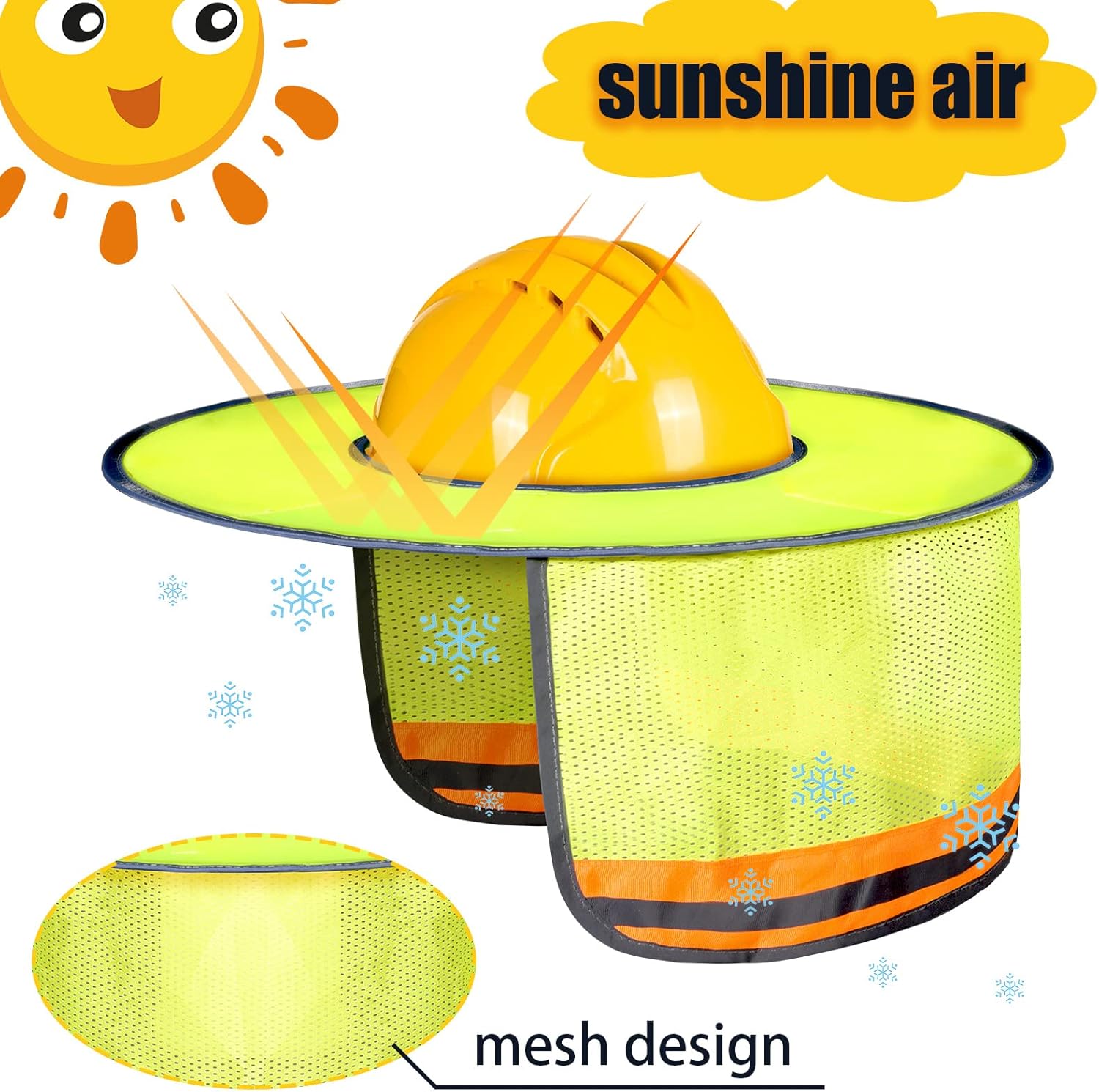 20 Pack Hard Hat Sun Shade Full Brim Hard Hat Sun Shield High Visibility Hard Hat Visor with Reflective Strip for Hard Hat Accessories Construction Sites, Hard Hat Not Included Yellow Blue