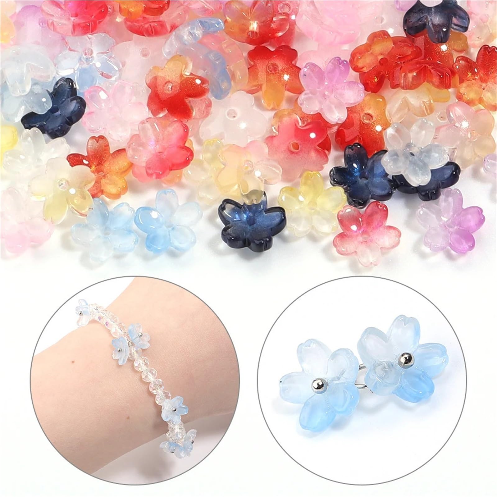 Espaciadores de cuentas acrílicas de flores, 500/1000 unidades, cuentas sueltas de cristal degradado de 10,5 mm para hacer joyas, pulseras, collares, aretes, accesorios (azul negro, 1000 unidades)