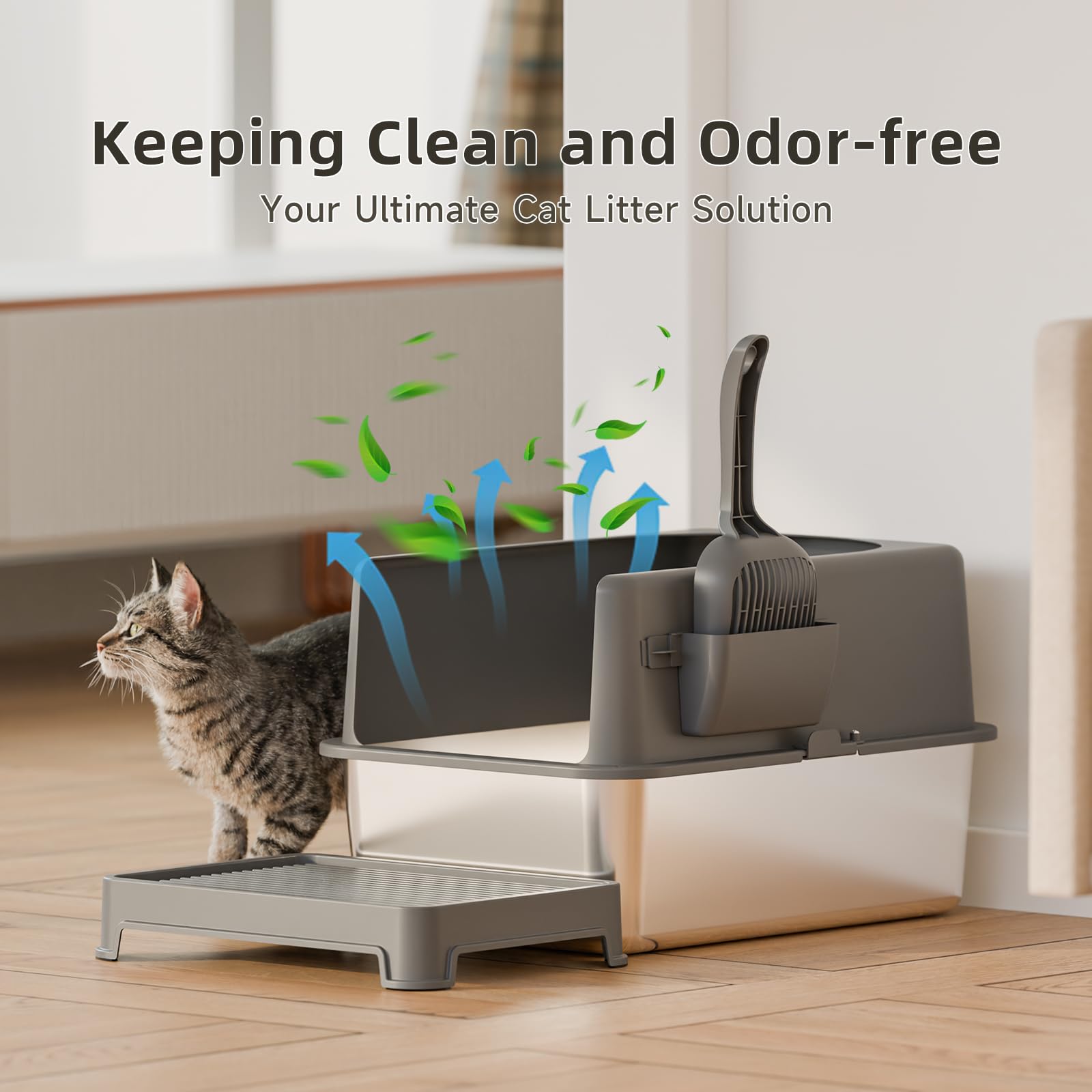 High-Sided Stainless Steel Cat Litter Box,Stainless Steel Litter Box with Lid,Extra Medium Box,Easy-to-Clean Metal Litter Pan for Cats (20''L X 14''W X 12''H with Enclosure) - image 4