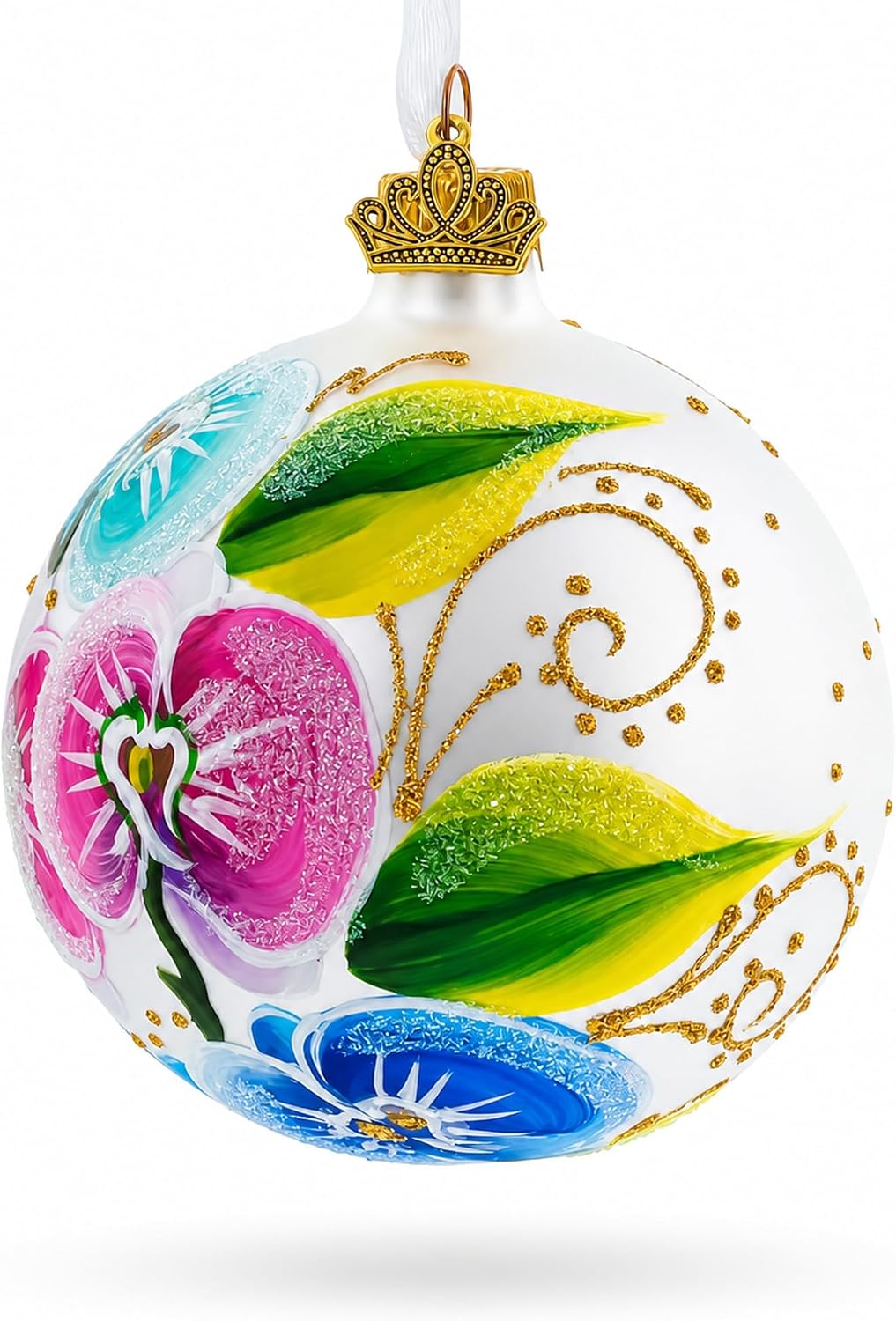 Orchid Medley Glass Ball Christmas Ornament 3.25 Inches