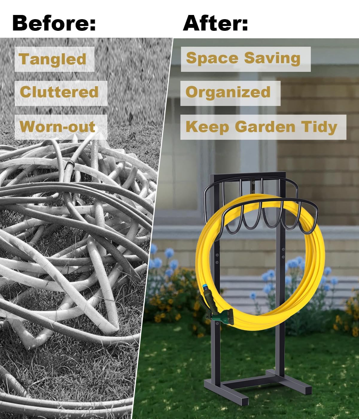 Artigarden Soporte para manguera independiente – con 4 anclajes de suelo mejorados, desmontable, estructura metálica estable para manguera de 46m, para jardín, césped, terraza & patio