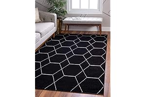 Unique Loom Trellis Frieze Collection: Modern Black and Ivory Geometric Area Rug