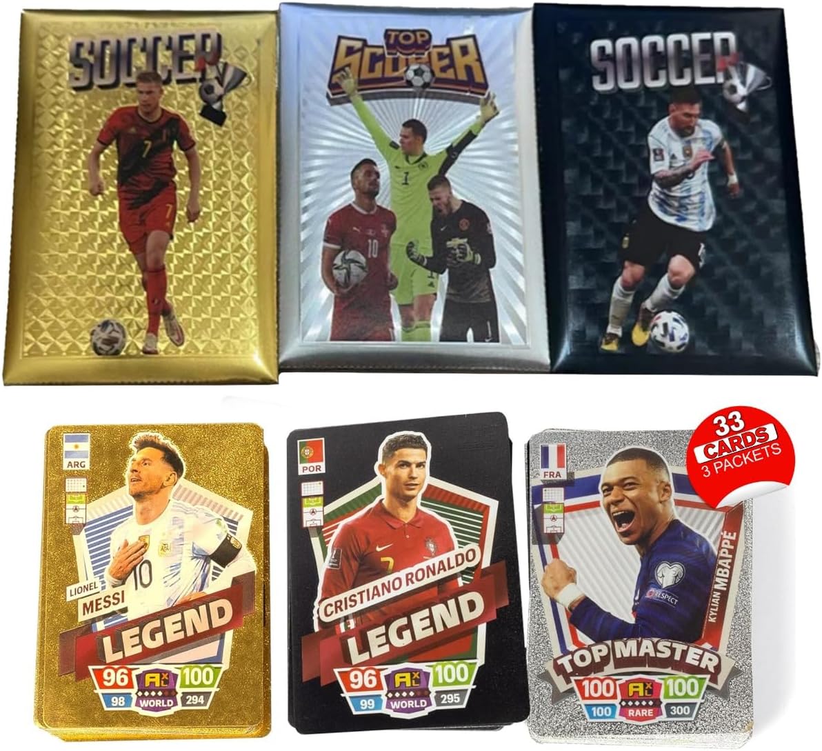 - Soccer Trading Cards 2026-2027 | 33 Collectible Football Cards - 3 Packs for Fans & Players Black, Gold & Silver Soccer Mystery Cards Packs Random Cards in Each Set - Collect Them All