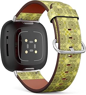 CJBROES Replacement Leather Watch Band, Compatible with Fitbit Versa 3 and Fitbit Sense of Wristband Bracelet Accessory - Mandalas Yellow Rounds Petal