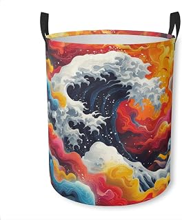 Colorful Wave Waterproof Foldable Storage Bin, Dirty Clothes Laundry Basket, Canvas Organizer Basket for Laundry Hamper, Toy Bins, Gift Baskets, Bedroom, Clothes, Kids Hamper