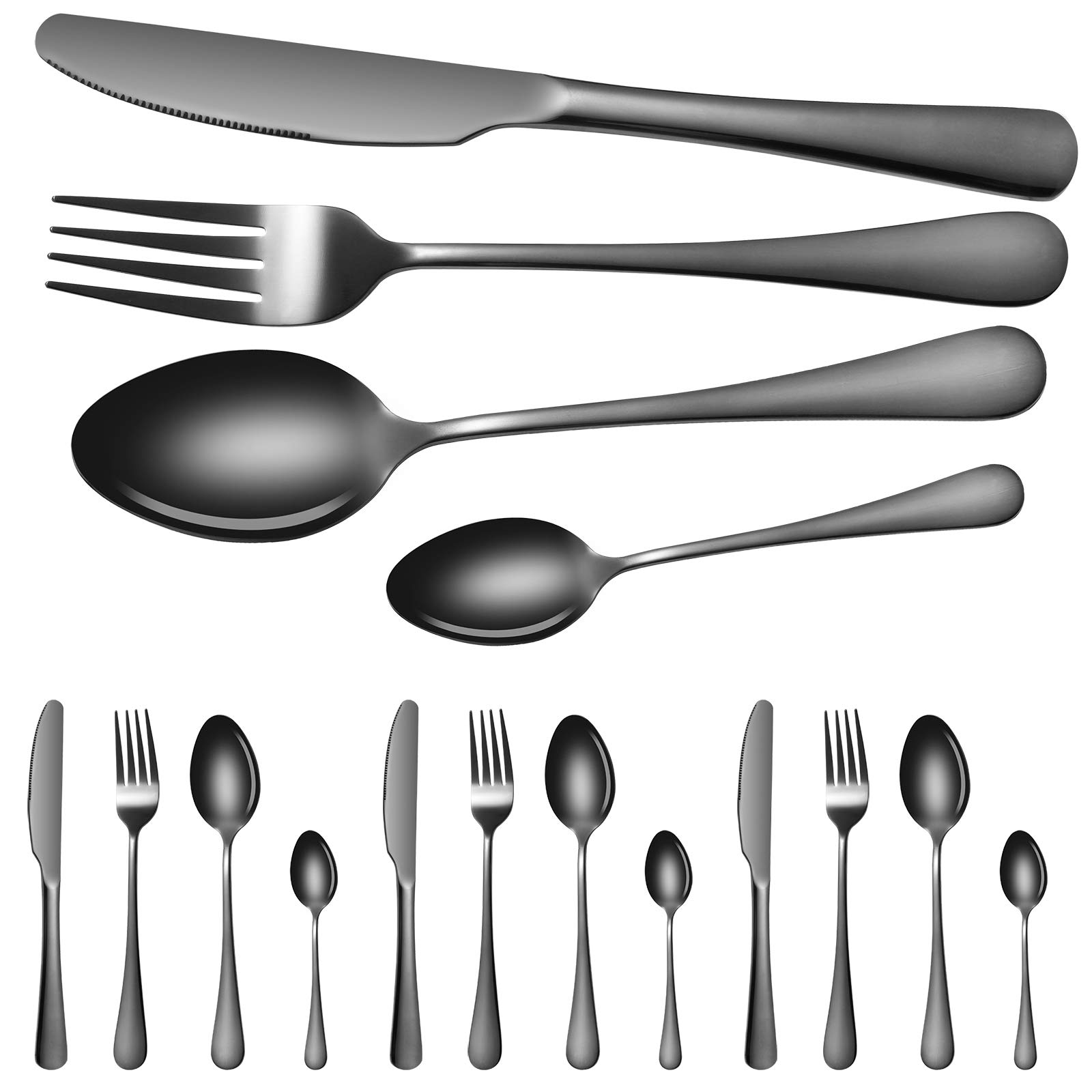 Cutlery Flatware Set，24 Piece Silverware Set with Gift Box Stainless Steel Tableware Dinnerware Sets Knife Fork Spoon, Service for 6 Multipurpose Use Safe for Home Kitchen Party - Black