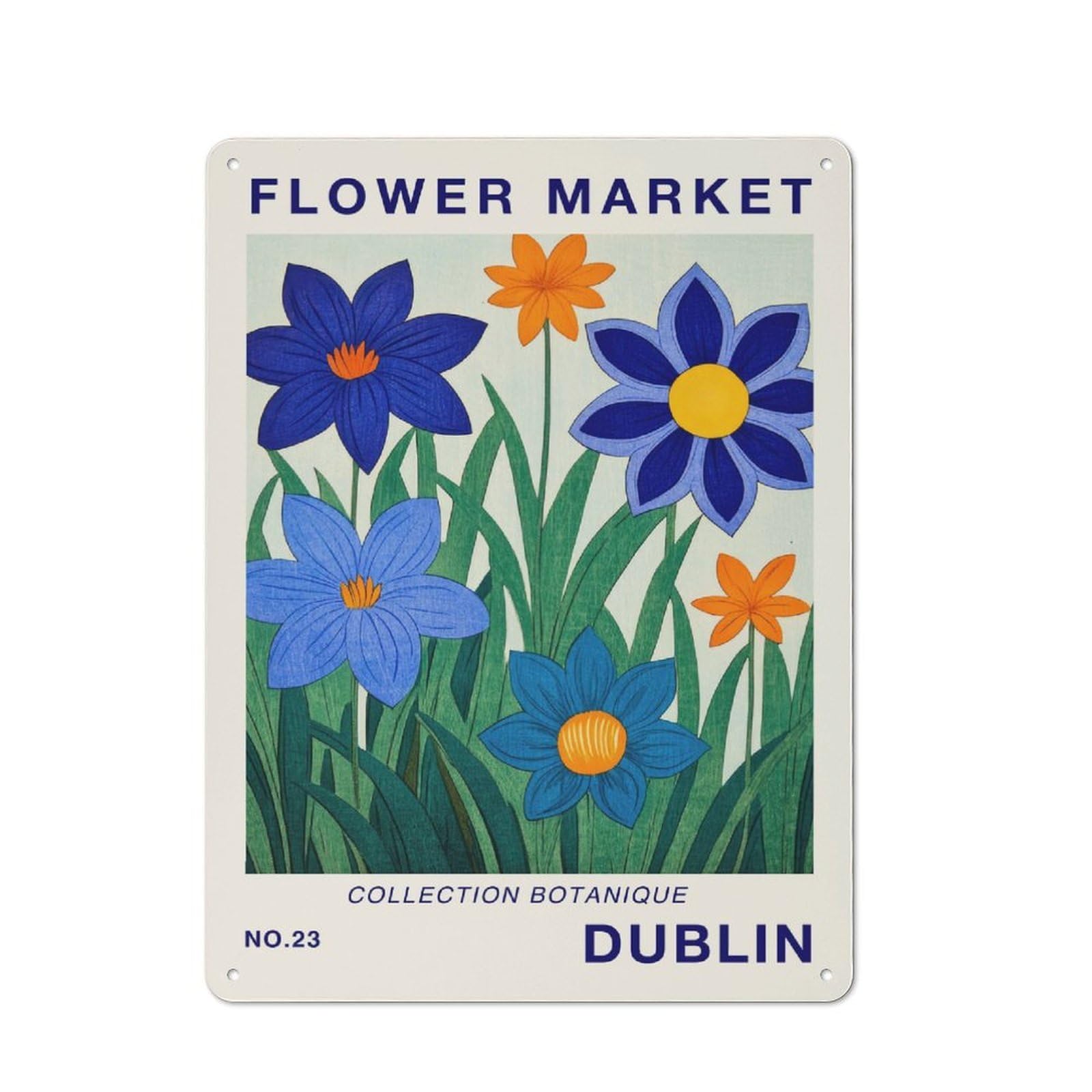 Junmoney Style-17 Industrial Metal Sign With Dublin Flower Market Print Design 40X30cm, Modern Retro Loft Wall Plaque For Workspace, Cafe, Hallway Or Garage