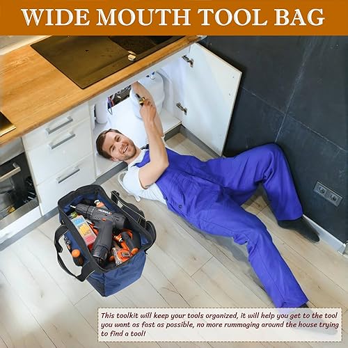 Miniatura 2 de BLIRITEL Bolsa de herramientas de 13 pulgadas para hombres con parte inferior dura impermeable, bolsa de herramientas de boca ancha resistente,