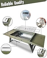 Vista 4 de Charmline Parrilla de carbón portátil grande de 20 x 14 pulgadas, parrilla compacta con red de parrilla elevable, parrilla de barbacoa que ahorra