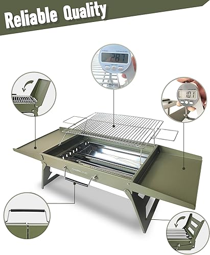 Miniatura 4 de Charmline Parrilla de carbón portátil grande de 20 x 14 pulgadas, parrilla compacta con red de parrilla elevable, parrilla de barbacoa que ahorra
