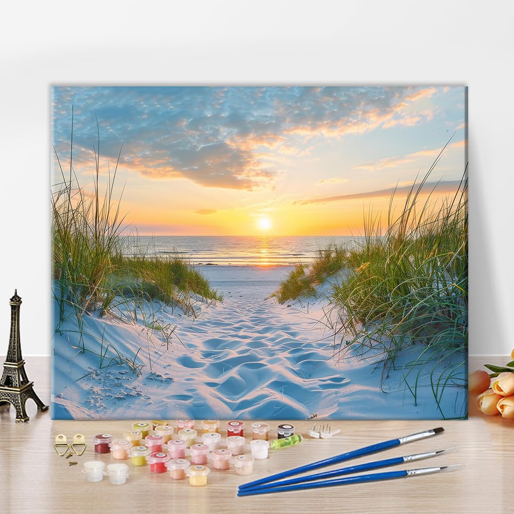 Pittura Per Numeri Adulti DIY: Kit Tela 40x40cm Con Colori Acrilici E Pennelli – Paesaggio Con Onde – Dipingi Facile, Idea Regalo Creativa - 2