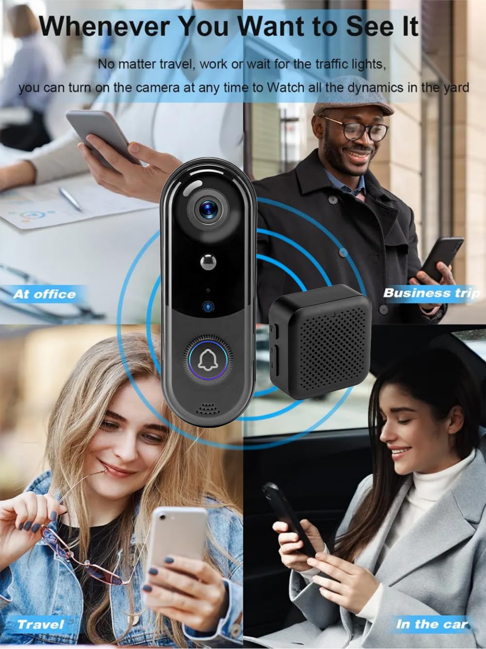 TKSTAR Smart HD 1080p kamera do drzwi wejściowych 2,4 GHz, bezprzewodowa, za pomocą aplikacji, Wi-Fi, 2-drożna komunikacja, wykrywanie ruchu, monitoring, karta pamięci, widoczność w nocy